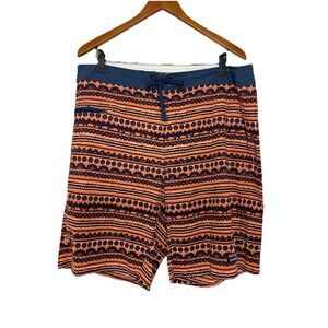 Patagonia Wavefarer Board Shorts Mens Medium Orange Blue Print Swim Trunk 10"